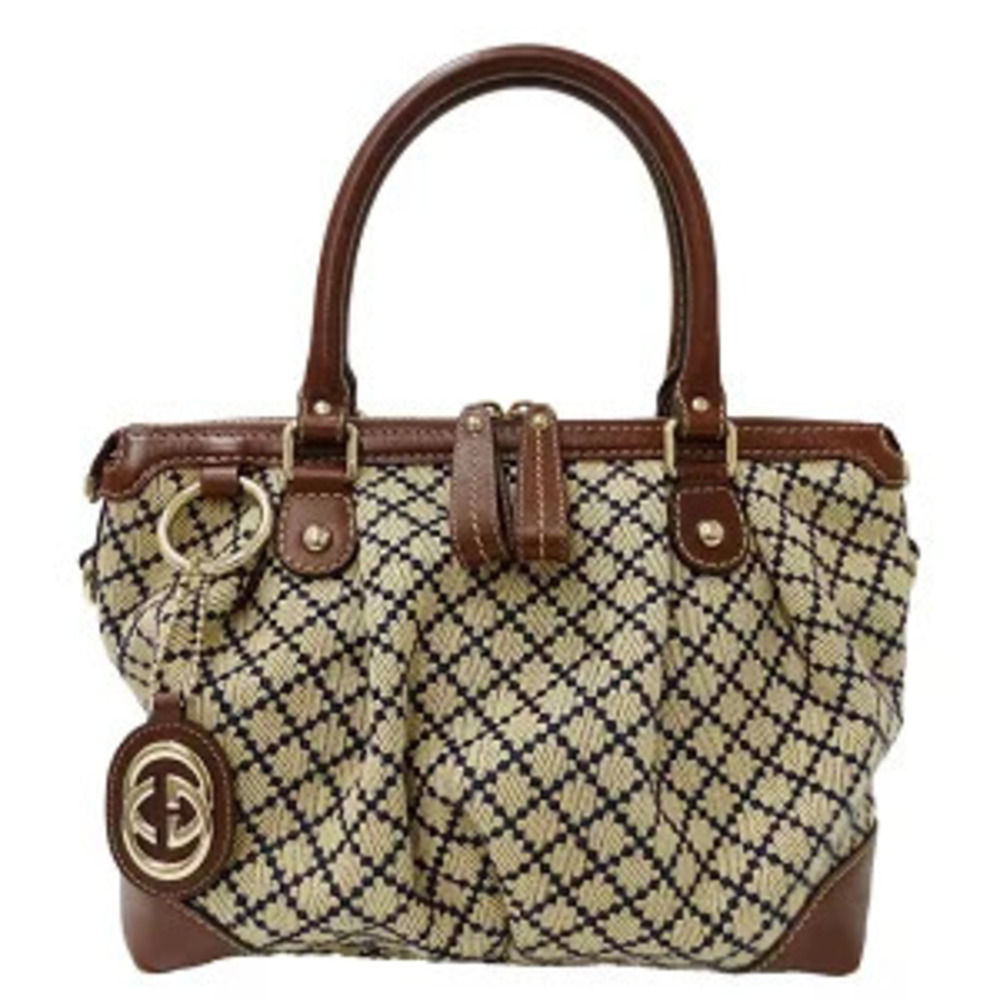 Gucci Bag Handbag Shoulder Diamante Canvas Beige Brown Handheld